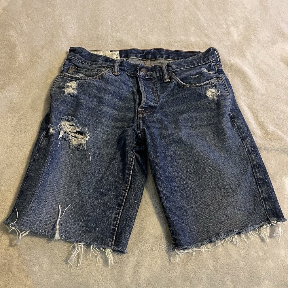 Abercrombie & Fitch Shorts Men 30 Blue Denim Cut Off Distressed Button Fly